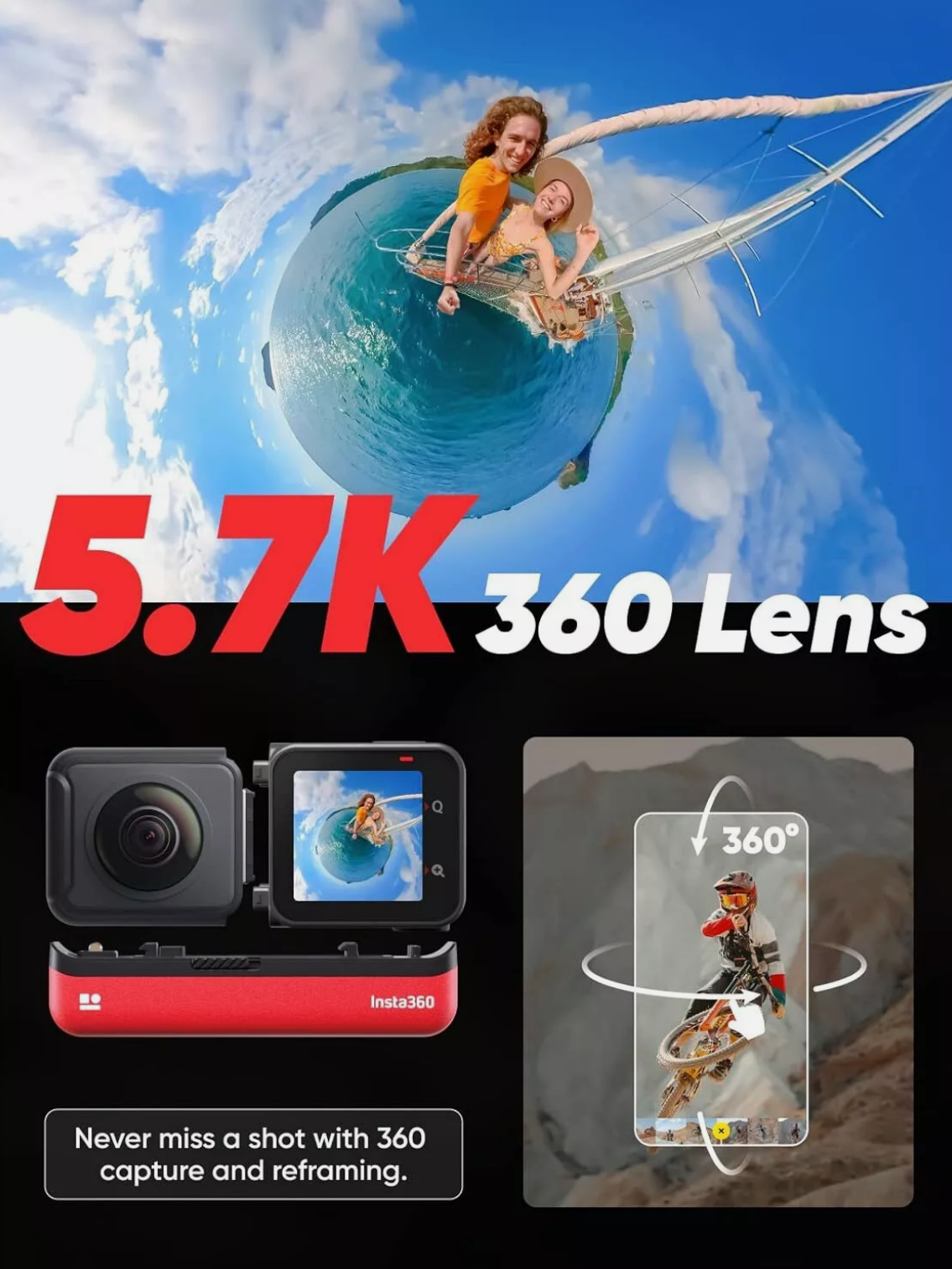 Refurbished Insta360 ONE RS Camera Kits Bundle: 586 Wide-Angle + 577 Fisheye (Non-MFI) - 4K Video, FlowState Stabilization