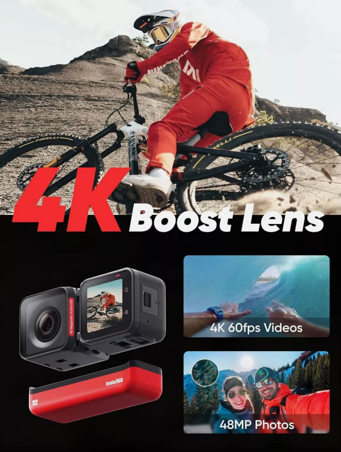 Refurbished Insta360 ONE RS 586 Wide-Angle Kit (Non-MFI) - 4K 60fps Video, 48MP Photo, 5M Waterproof
