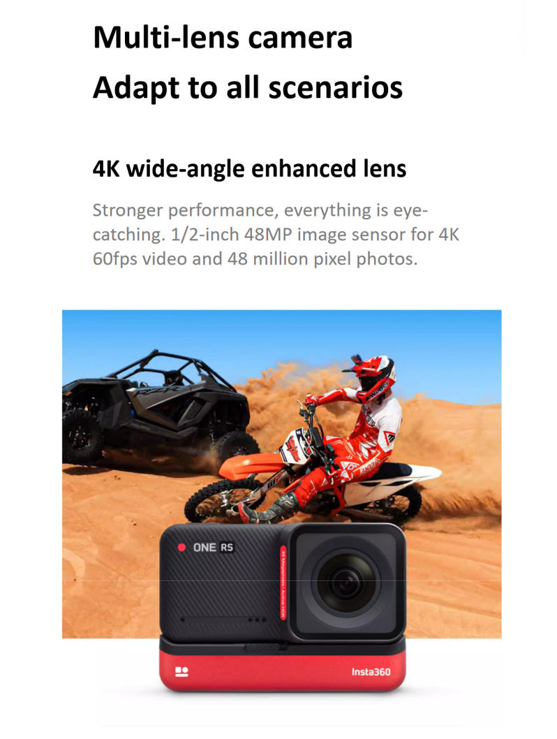 Refurbished Insta360 ONE RS 586 Wide-Angle Kit (Non-MFI) - 4K 60fps Video, 48MP Photo, 5M Waterproof